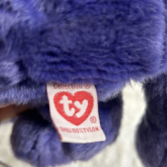 TY Beanie Babies 2000 Purple 12” Stuff Animal with green bow. - Picture 5 of 10